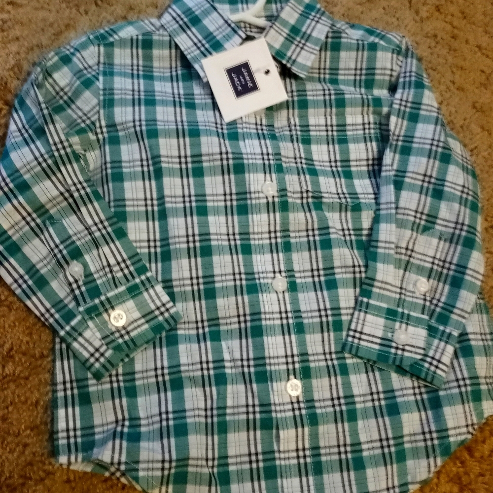 Green and white button down